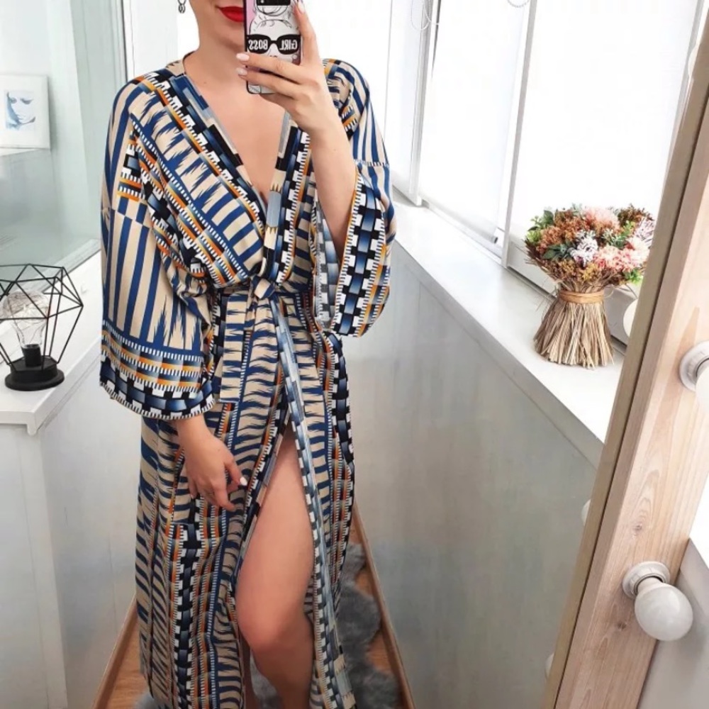 SOLD OUT Tribal Ethnic Boho Self Tie Kimono Duster Robe - Picture 4 of 8